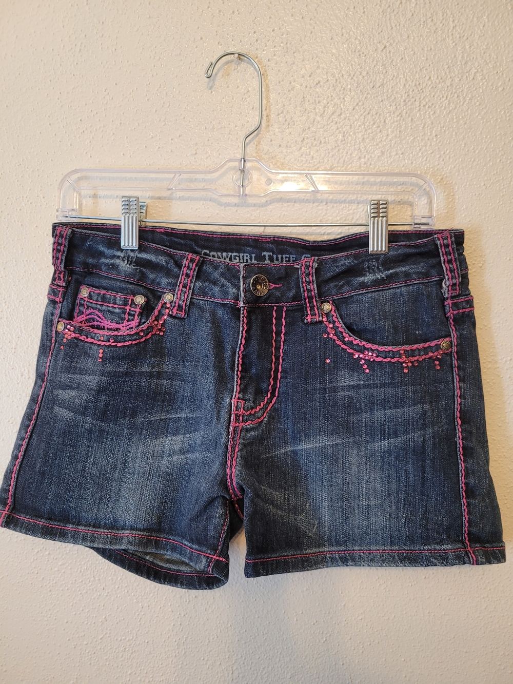 Cowgirl Tuff Co Denim Shorts 29 3" Pink Rhinestone Bling Western Y2K Rodeo